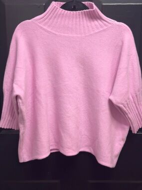 Women's Pink Mock Neck Sweater - Soft Ribbed Cowl